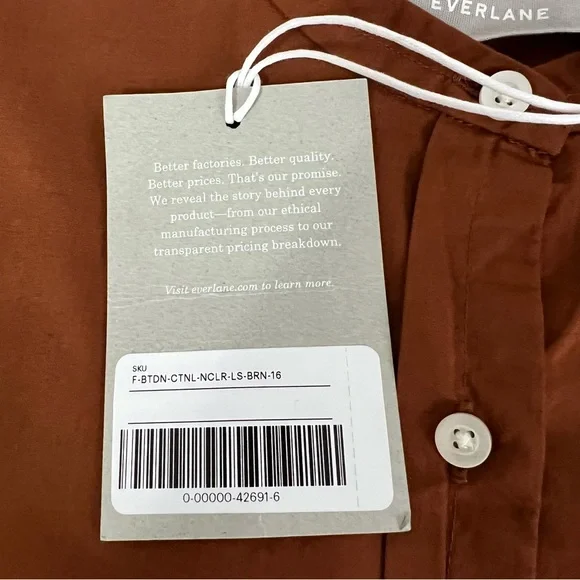 Everlane Collarless Button Down 3/4 Sleeve Top NWT Size 16 Brown Tortoiseshell - Picture 8 of 11